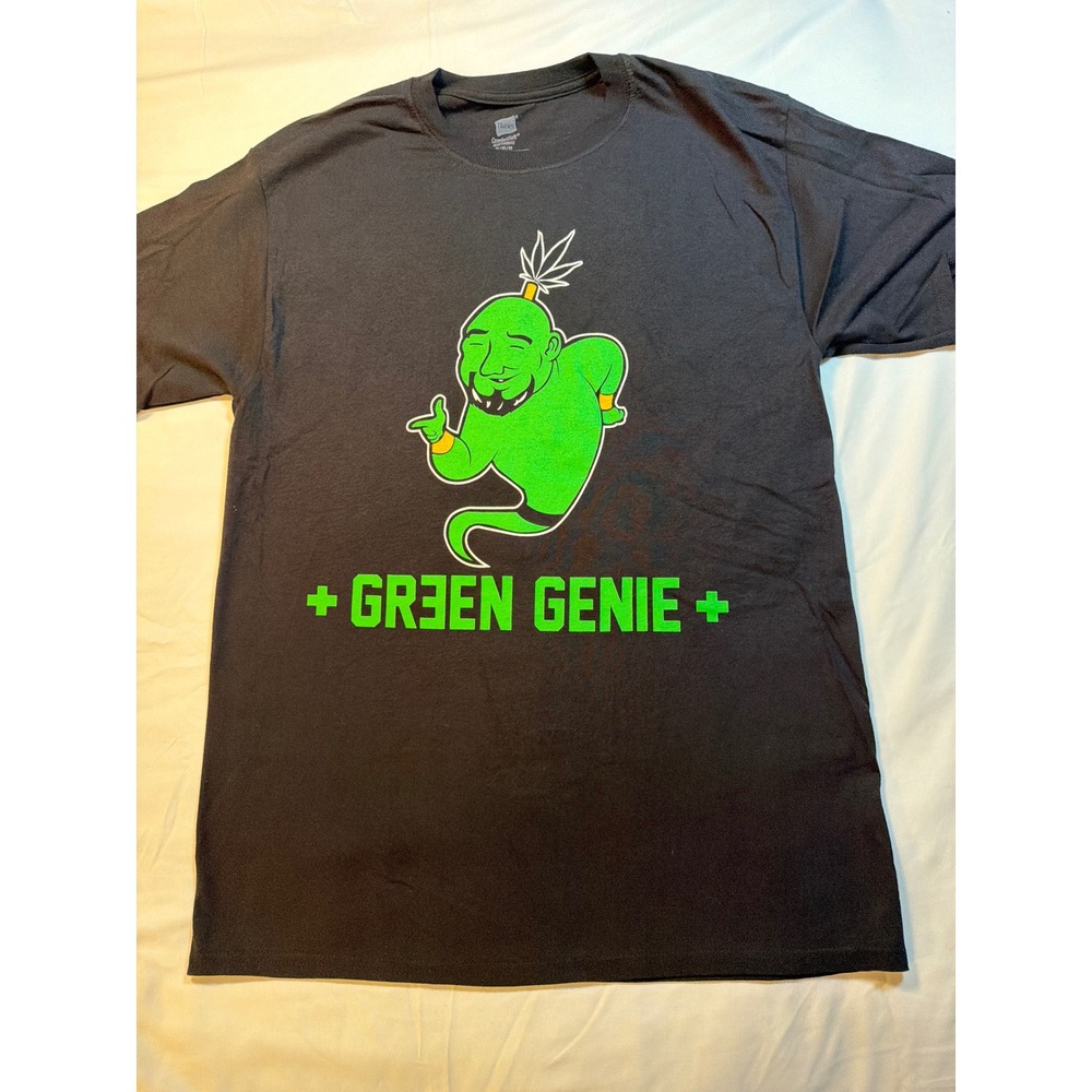 Hanes Green Genie Detroit MI Graphic T-Shirt Mens Medium Black Cotton Tee